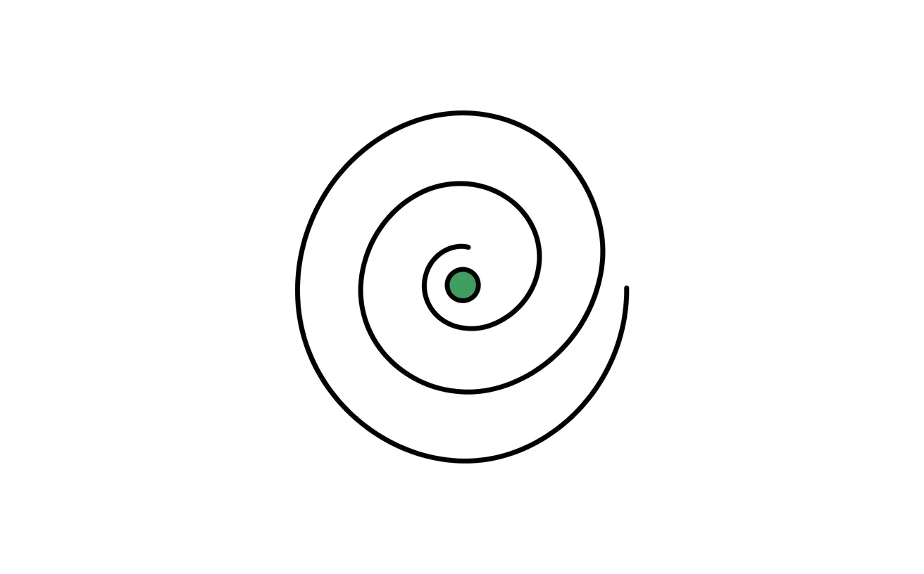 Abstract illustration of a spiral shape narrowing toward a single solid point.