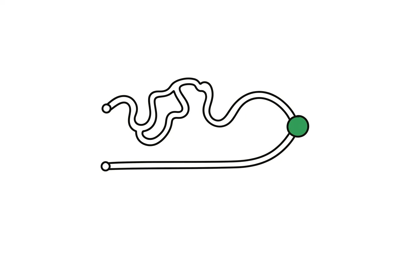 Abstract illustration of two different paths leading to the same point.