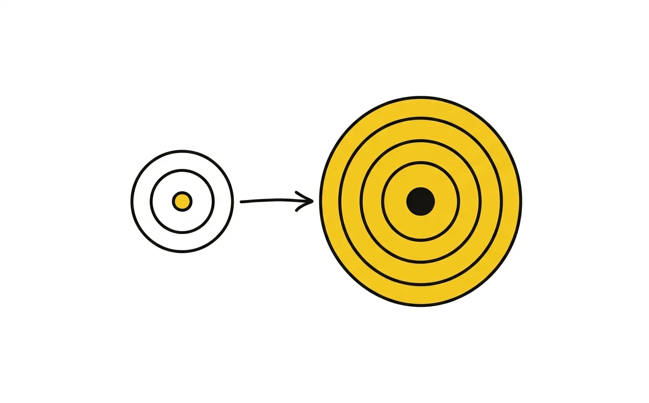 Abstract illustration of a small input amplified into a larger, fuller result.